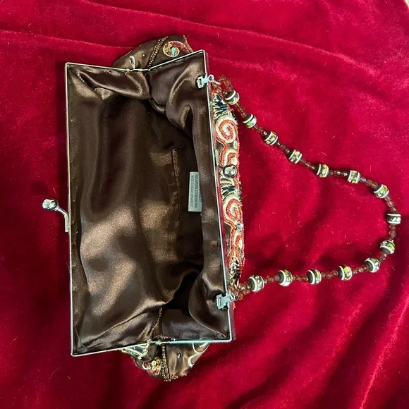 🍓VTG Y2K BOHO BROWN BEADED CLUTCH - Picture 4 of 5